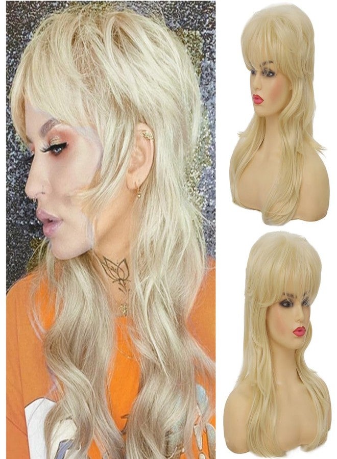 Dai Cloud Blonde Mullet Wigs for women Shaggy Layered Wig with Bangs Shoulder Length Soft Natural Wavy Shags Wig 80s Rocker Halloween Daily Party Costume Use - Image 1